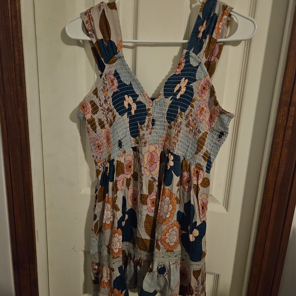 Angie Floral Smocked Blouse - Blue, Pink, Brown
